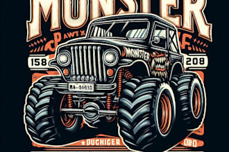 design high quality monster jeep mascot logo with t shirt design