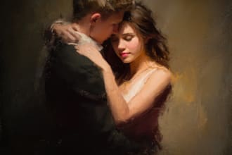 create a romantic couple portrait in my art style