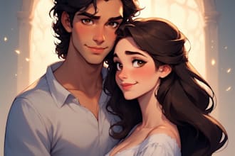 illustrate a romantic family couple portrait