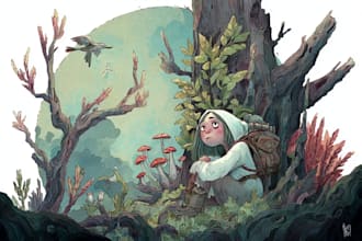 draw a fantasy illustration in a definite style