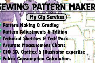 do sewing pattern in graded sizes for suit pant garments and skirts in PDF dxf