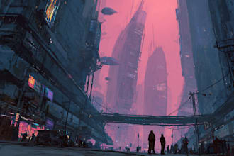 do cyberpunk sci fi futuristic city illustration