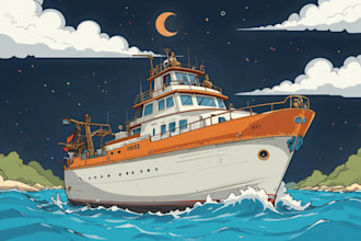 draw your boat or ship into a cartoon illustration