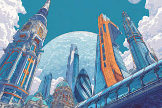design cyberpunk futuristic city illustration