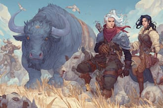 create epic fantasy and comic style character illustrations