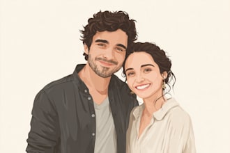 illustrate a gorgeous couple portrait art