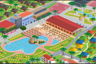 design a custom vector map festival map illustration 3d isometric vector redraw