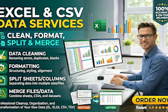 clean, format, split, and merge excel sheets or CSV files