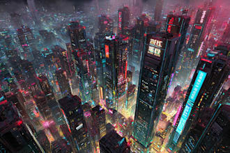 draw illustration of futuristic cyberpunk city