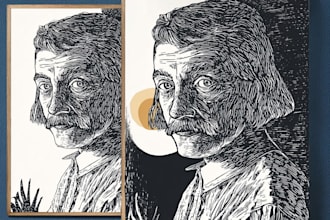 draw a portrait drawing in linocut illustration