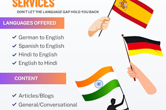 translate hindi, spanish, german content to english