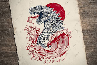 draw a custom linocut style flash tattoo design