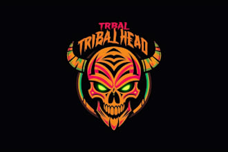 do tribal skull head mascot logo design