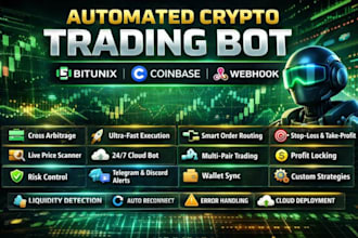 develop automated crypto arbitrage bot, bitunix bot, webhook bot, coinbase bot