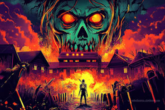 make an vintage horror comic art,poster retro t shirt cover