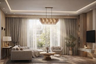 create a 3d render of a modern living room