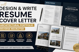 design and write resume cover letter, architectural portfolio, reverse recruiter