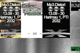 create a edgy poster for your techno club, rave party