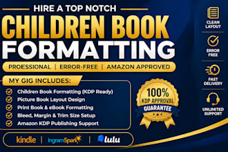 children book formatting, cookbook formatting, journal formatting for KDP