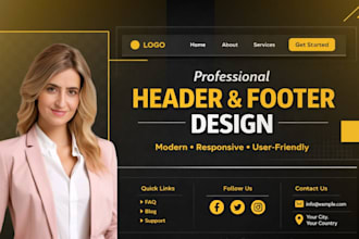 design wordpress website header, footer, mega menu in 1 day