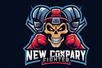 design skull head fighter mascot logo with unlimited revision