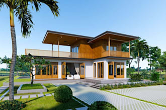 remodel 3d architecture design, countryside house, render exterior visualization