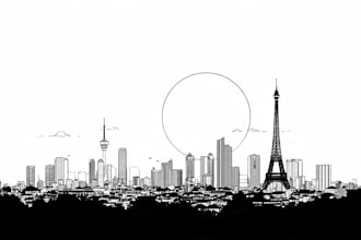 illustrate landscape city skyline in silhouette or line art