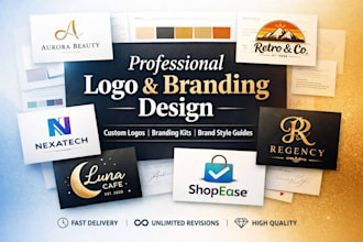 design custom logo and brand identity with complete branding kit, brand package