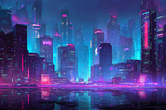 draw illustration of futuristic cyberpunk city