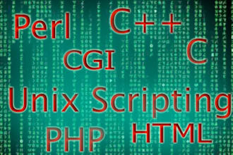 do html, php, perl, cgi, java, c, cpp and unix scripting for half an hour