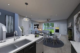 restyle 3d luxury apartment, kitchen remodel,house plan to 3d interior rendering