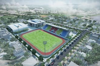 redesign 3d landscape sport complex, render outdoor arena,master planning visual