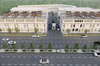render mixed use commercial complex exterior retail plaza real estate night view