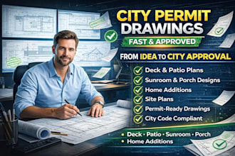 design city permit drawing for deck, sunroom, porch, patio plan, home addition