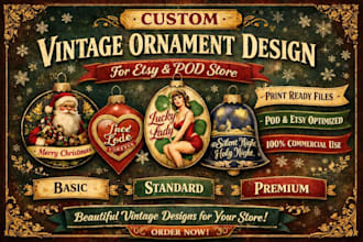 design quality unique vintage ornament custom for etsy and pod store