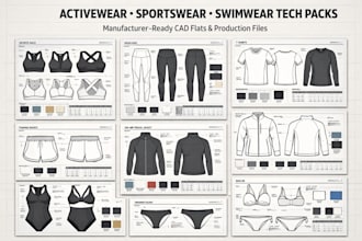 design custom activewear, swimwear, sportswear tech packs