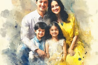 custom watercolor family portrait from photo