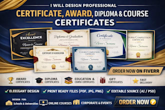 design professional certificate, award, diploma and course certificates