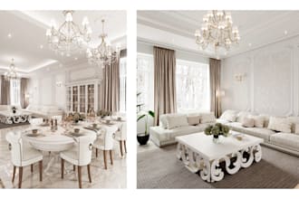 luxury neoclassical living room design and 3d visualization
