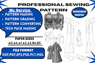 do pattern making grading and tech pack for garments and sportswear