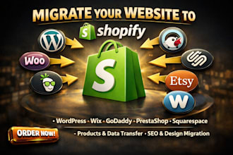 migrate wordpress website godaddy wix prestashop squarespace lovable to shopify