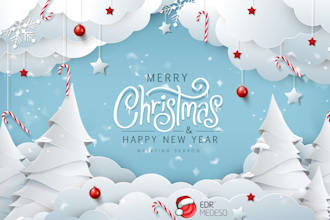 do 3d christmas logo, new year, holiday, company, signature, party invitation