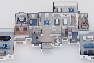 render 3d floor plan with furniture