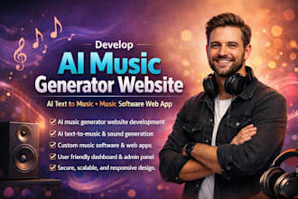 build ai music generator website, ai text to music app, software music website