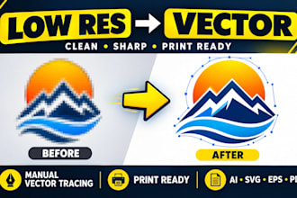 redraw your low resolution logo into a clean print ready vector