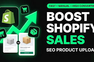uploads shopify products with seo title, description, and high converting copy