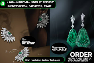 design luxury jewelry sketch for rings, earrings and necklace