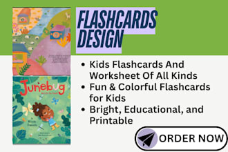 design flashcards activity books, kids worksheets and coloring pages