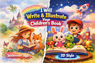 edit, write, illustrate children storybook in watercolour and 3d illustration