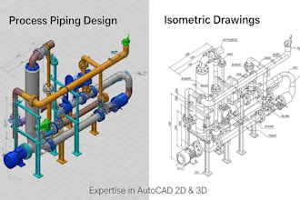 design process piping and isometric drawing in autocad 2d, 3d